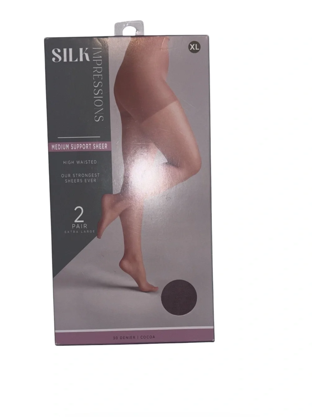 Silk Impressions Medium Support Sheer High Waisted Pantyhose 2 Pack Cocoa  XL